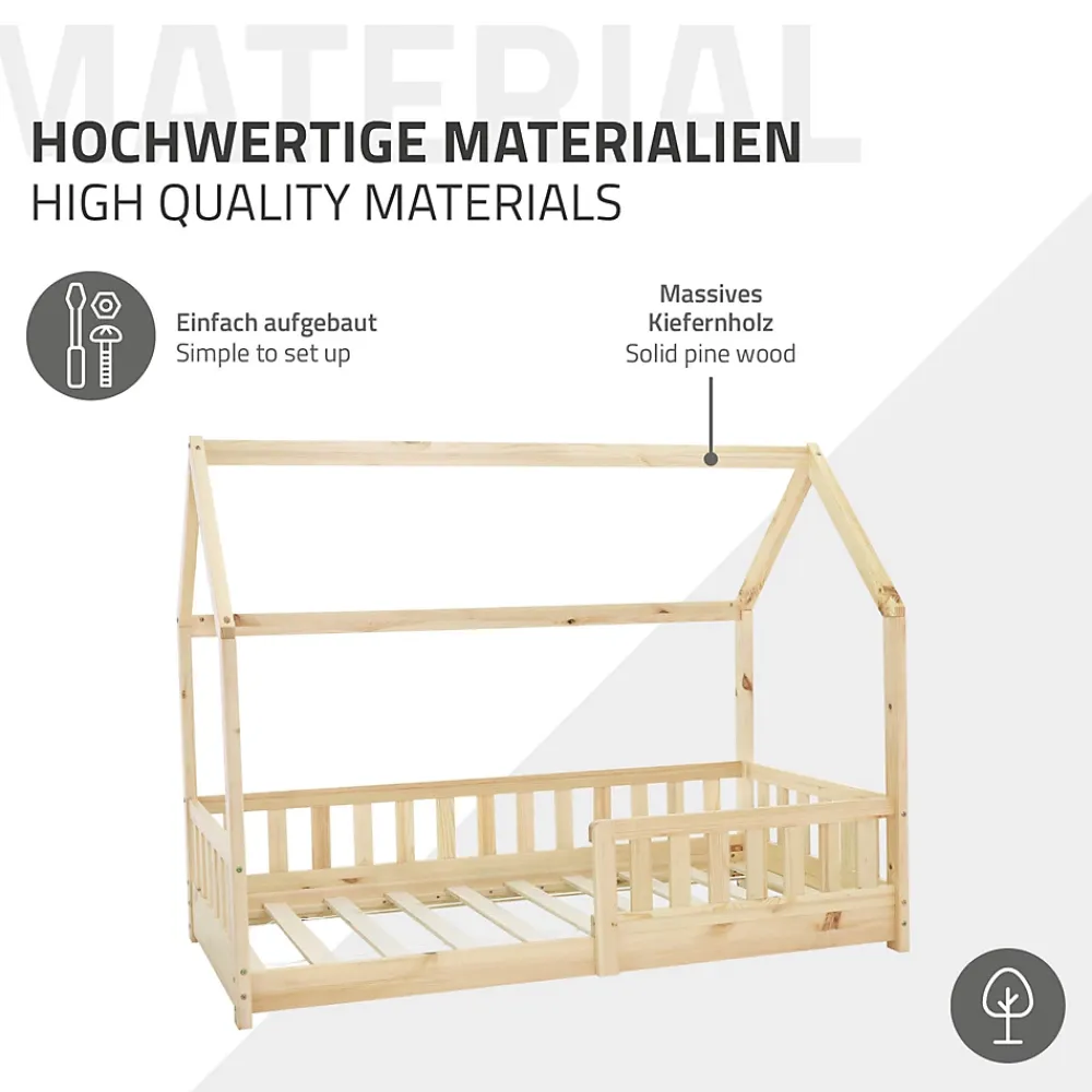 Ml-Design Lit d'enfant 160x80cm naturel en bois de pin avec toit et sommier protection contre chutes*Enfant Lit Enfant