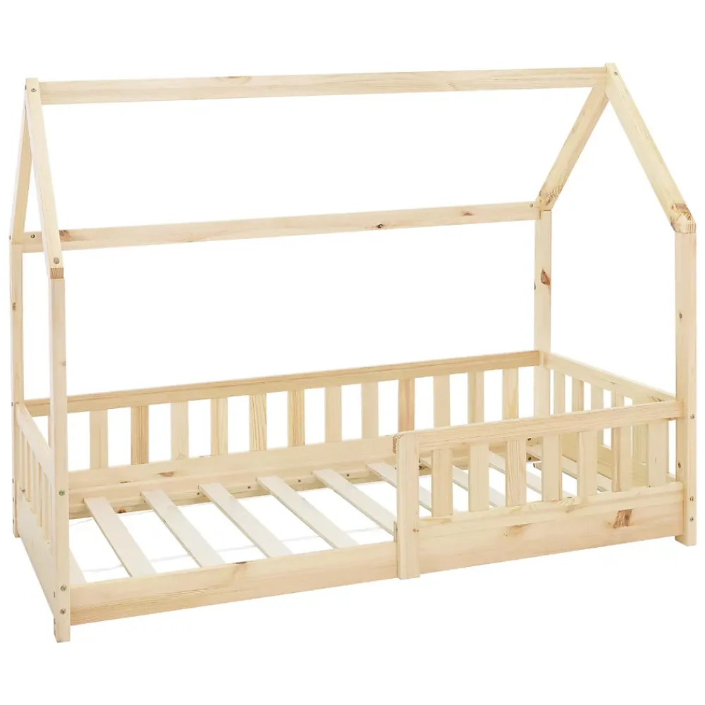 Ml-Design Lit d'enfant 160x80cm naturel en bois de pin avec toit et sommier protection contre chutes*Enfant Lit Enfant