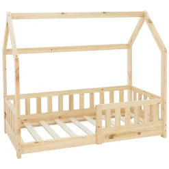 Ml-Design Lit d'enfant 140x70cm naturel en bois de pin avec toit et sommier protection contre chutes* Sommier