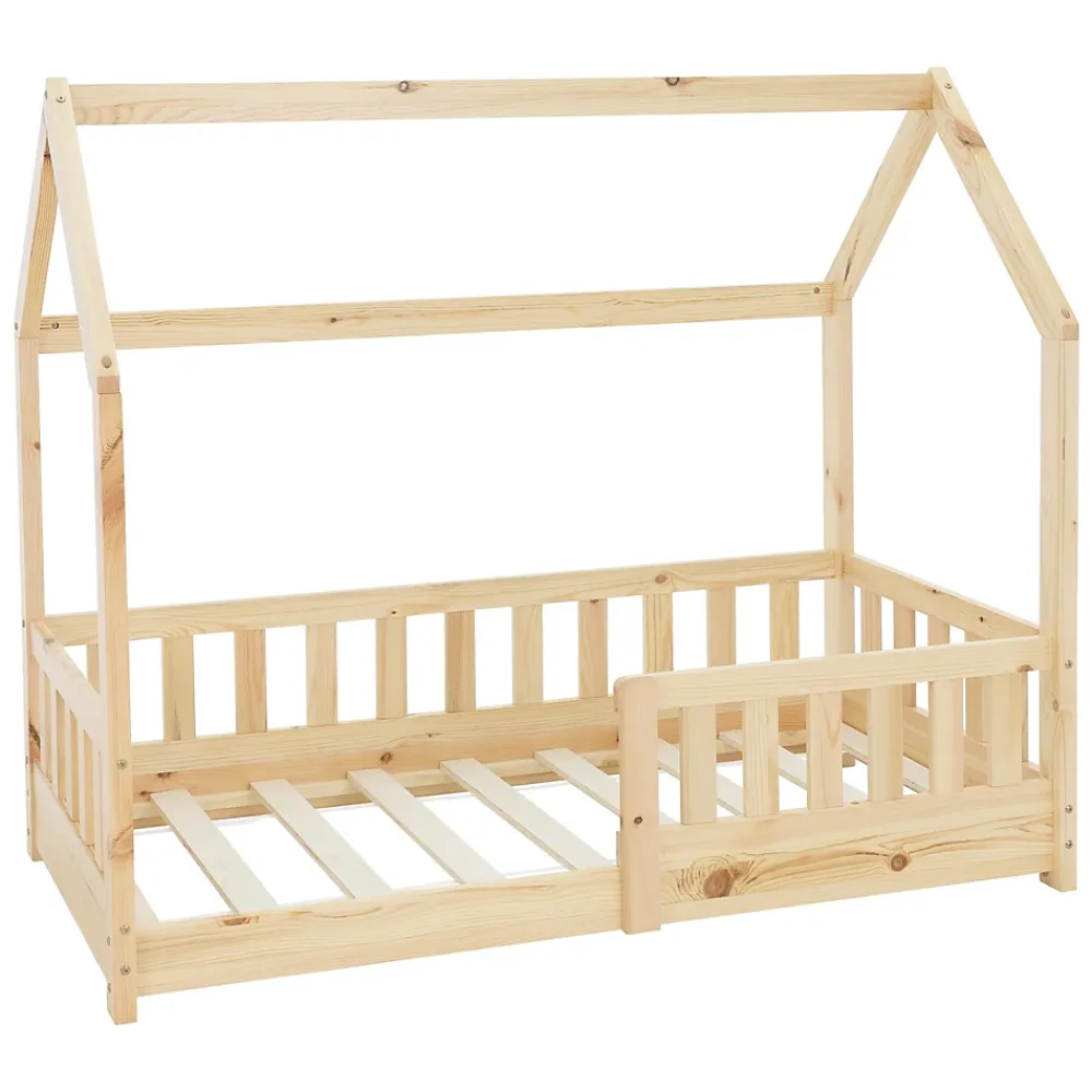 Ml-Design Lit d'enfant 140x70cm naturel en bois de pin avec toit et sommier protection contre chutes* Sommier