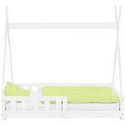 Lit d'enfants Tipi 70x140 cm blanc maison indien en bois de pin sommier et clôture de jeu>Ml-Design Hot