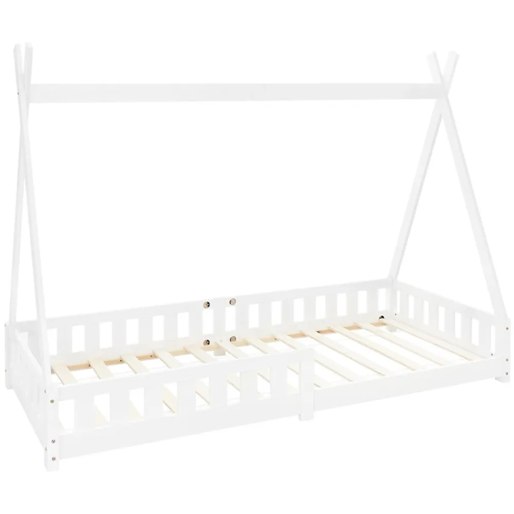 Lit d'enfants Tipi 90x200 cm blanc indien en bois de pin avec sommier et clôture de jeu>Ml-Design Hot