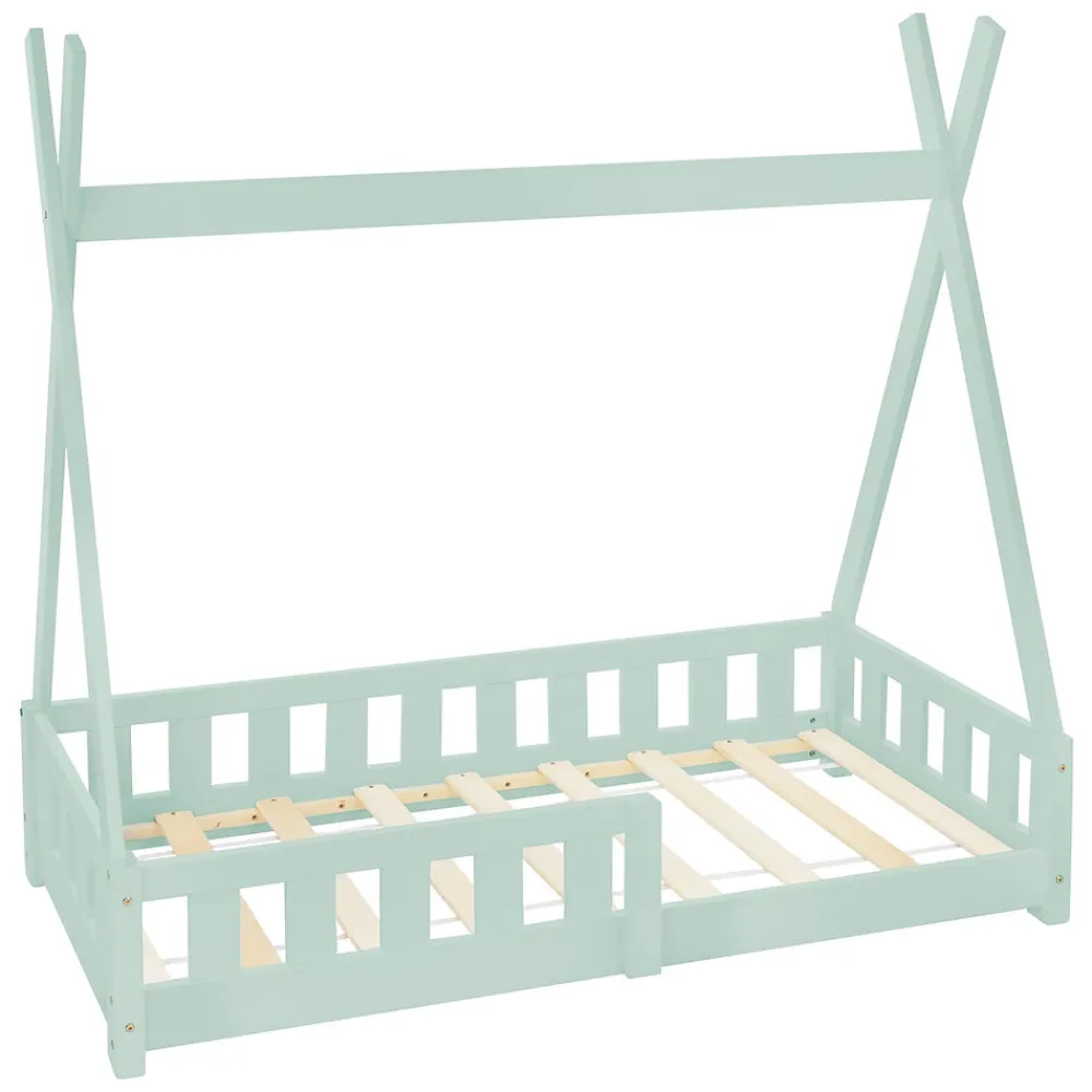 Lit d'enfants Tipi 70x140 cm vert menthe maison indien bois de pin sommier clôture de jeu>Ml-Design