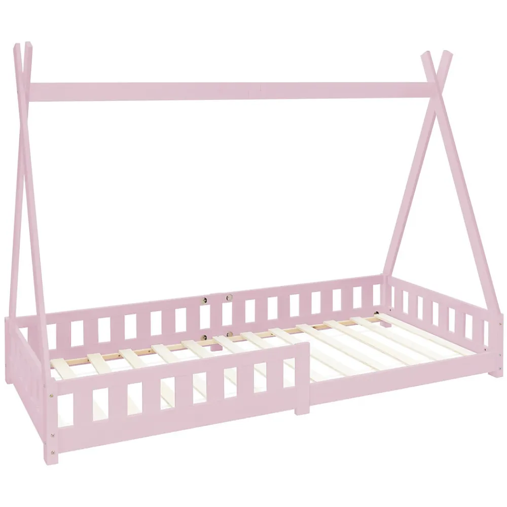 Lit d'enfants Tipi 90x200cm vert menthe indien bois de pin avec sommier et clôture de jeu>Ml-Design Hot