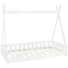 Lit d'enfants Tipi 80x160 cm blanc maison en bois de pin avec sommier clôture de jeu>Ml-Design Discount
