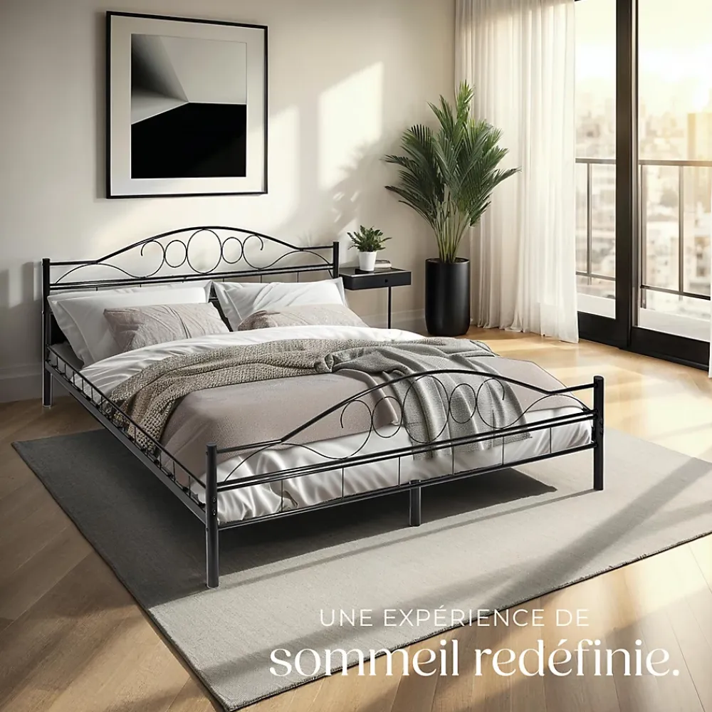 Tectake Lit design moderne avec sommier de Style romantique 180 x 200 cm noir* Lit Double