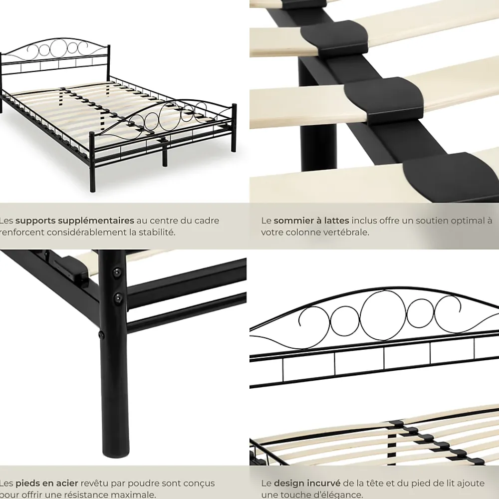 Tectake Lit design moderne avec sommier de Style romantique 180 x 200 cm noir* Lit Double