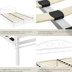 Lit design moderne avec sommier de Style romantique 140 x 200 cm blanc><noscript><img width=