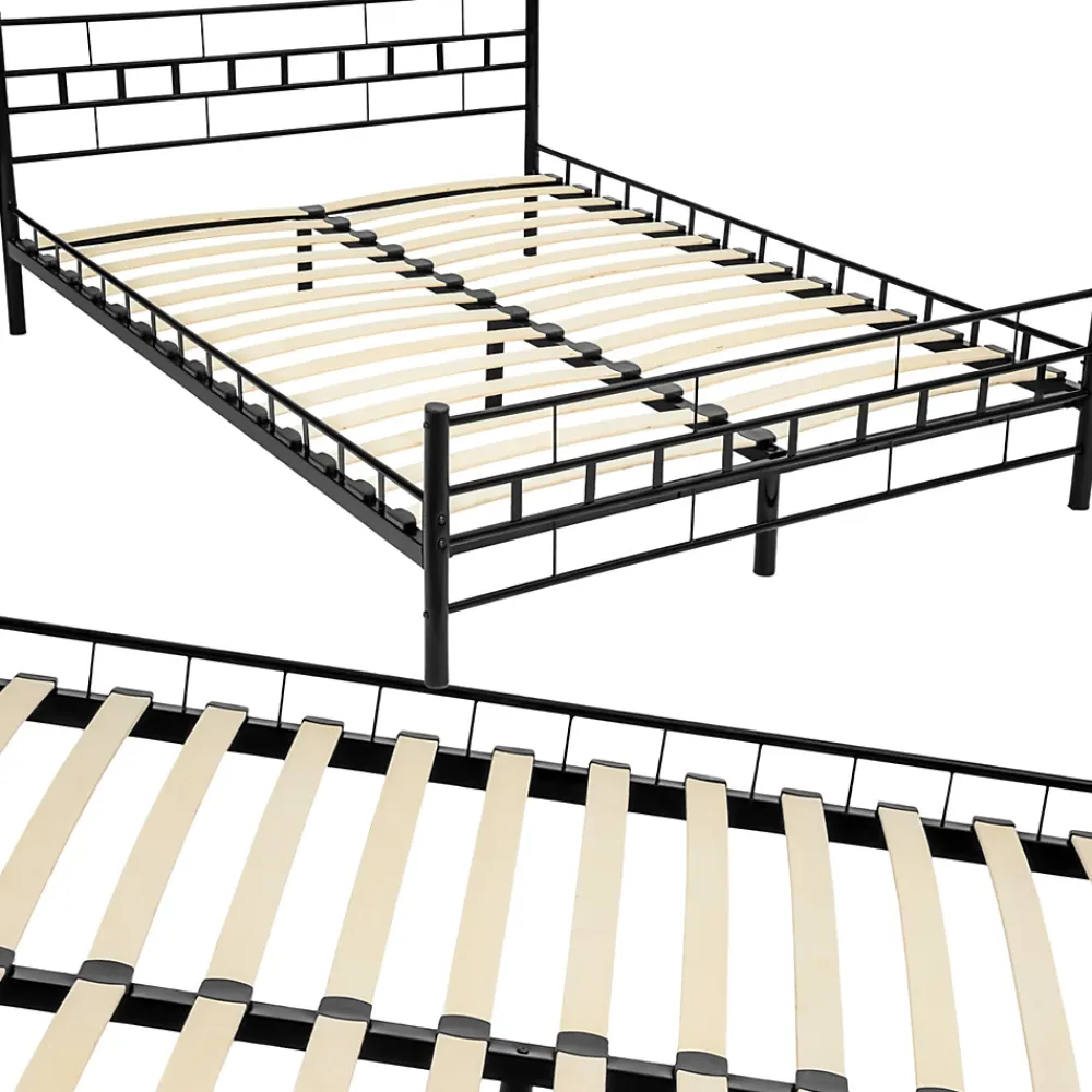 Tectake Lit design moderne en acier avec sommier 140 x 200 cm noir* Sommier