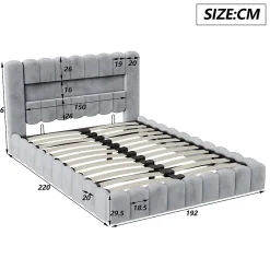 ProximaX Lit double 180 x 200 cm avec espace de rangement, Lit coffre avec lumières LED et USB, Gris clair* Lit Coffre
