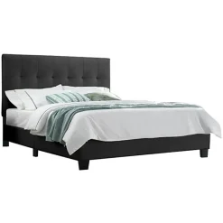 Meubletmoi Lit double 160 x 200 cm en simili noir + sommier fixe - PANDORA* Lit Double