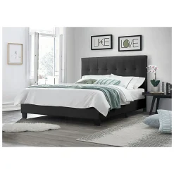 Meubletmoi Lit double 160 x 200 cm en simili noir + sommier fixe - PANDORA* Lit Double