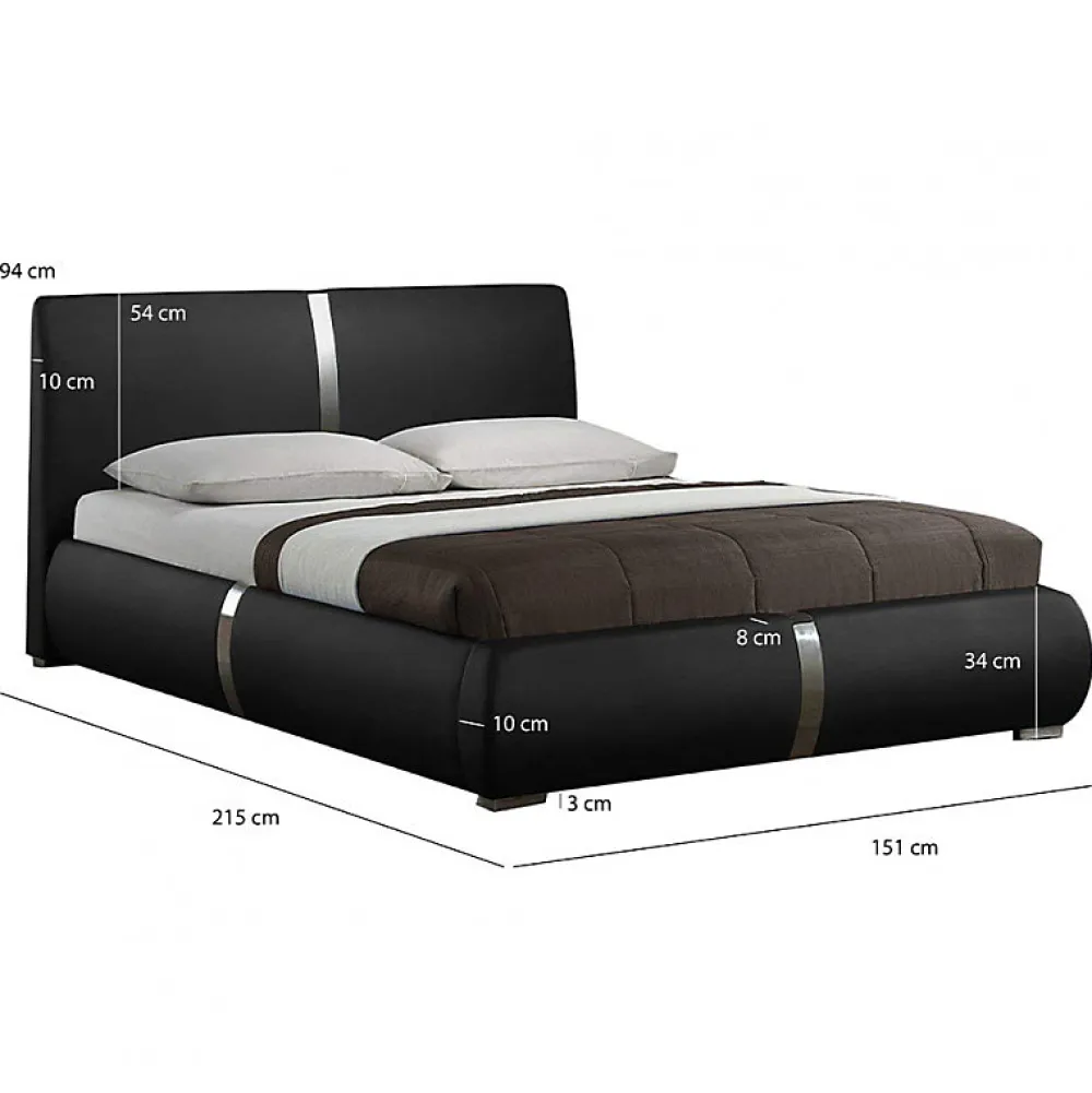 Meubletmoi Lit double 140 x 190 cm en simili noir et métal + sommier fixe - EDEN* Lit Double