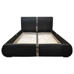 Meubletmoi Lit double 140 x 190 cm en simili noir et métal + sommier fixe - EDEN* Lit Double