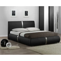 Meubletmoi Lit double 140 x 190 cm en simili noir et métal + sommier fixe - EDEN* Lit Double