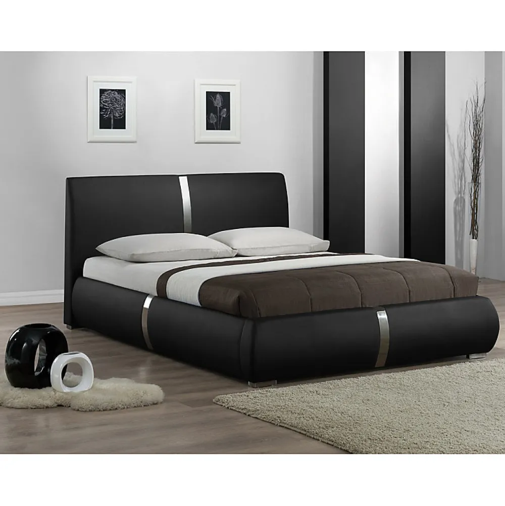 Meubletmoi Lit double 140 x 190 cm en simili noir et métal + sommier fixe - EDEN* Lit Double