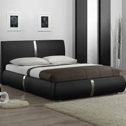 Meubletmoi Lit double 140 x 190 cm en simili noir et métal + sommier fixe - EDEN* Lit Double