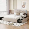 Simple Life Lit Double 140 X 200 Cm, Rembourré Avec 4 Tiroirs Et LED, Sommier à Lattes, Lin Beige* Lit Coffre