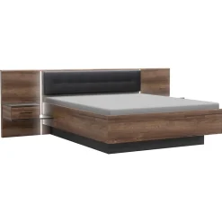 Meubletmoi Lit double 160 x 200 décor chêne foncé et noir avec LED - RIVIERA* Lit Double