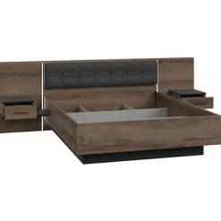 Meubletmoi Lit double 160 x 200 décor chêne foncé et noir avec LED - RIVIERA* Lit Double