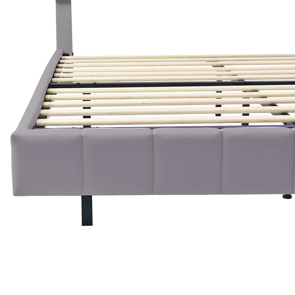 ProximaX Lit double 160 x 200cm avec sommier à lattes, Lit 160 x 200cm avec éclairage LED et USB, cadre de lit en lin, Gris* Lit Coffre