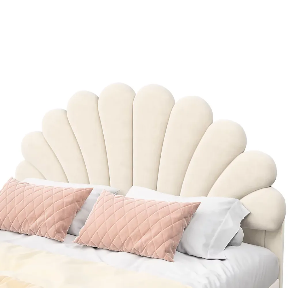 ProximaX Lit double 140 x 200,lit 140 x 200,lit rembourré,lit adulte avec tête de lit en forme de fleur,beige* Lit Coffre