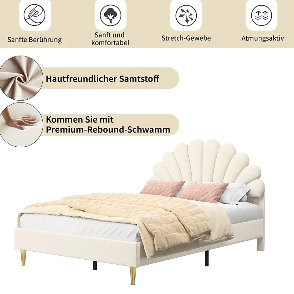 ProximaX Lit double 140 x 200,lit 140 x 200,lit rembourré,lit adulte avec tête de lit en forme de fleur,beige* Lit Coffre