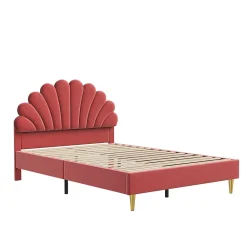 Generique Lit double 140 x 200,lit 140 x 200,lit rembourré,lit adulte avec tête de lit en forme de fleur,beige* Lit Double