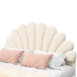 Generique Lit double 140 x 200,lit 140 x 200,lit rembourré,lit adulte avec tête de lit en forme de fleur,beige* Lit Double