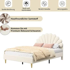 Generique Lit double 140 x 200,lit 140 x 200,lit rembourré,lit adulte avec tête de lit en forme de fleur,beige* Lit Double