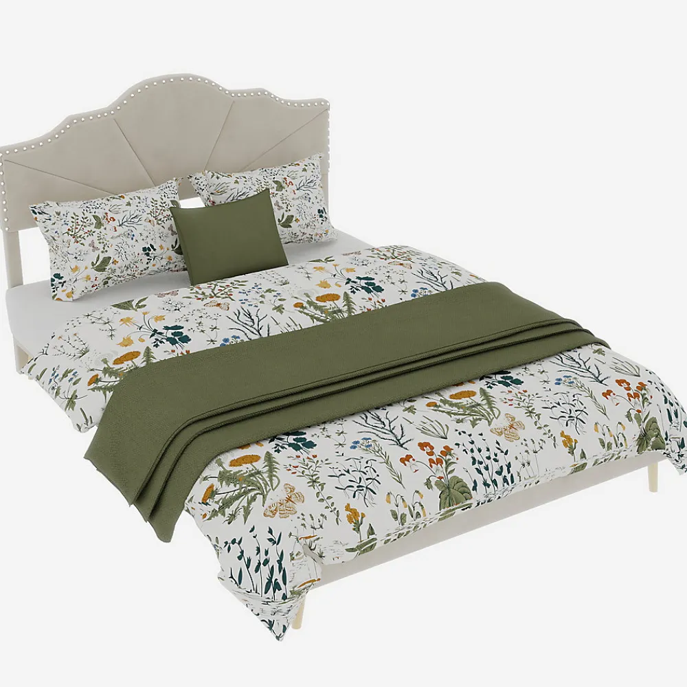 Lit Double Ado 140x200 cm - Lit Capitonné Bas Moderne et Confortable, Sans Vérin, Sans Matelas, Tissu Beige>Okwish New