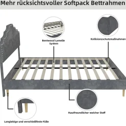 Okwish Lit Double Ado 140x200 cm - Lit Bas Capitonné, Sans Vérin et Sans Matelas, Moderne et Confortable, Tissu Gris* Lit Double