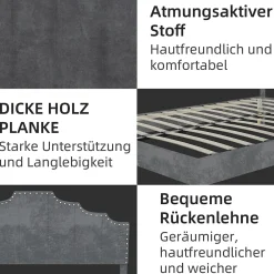 Okwish Lit Double Ado 140x200 cm - Lit Bas Capitonné, Sans Vérin et Sans Matelas, Moderne et Confortable, Tissu Gris* Lit Double