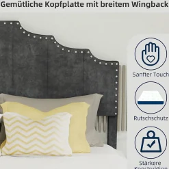 Okwish Lit Double Ado 140x200 cm - Lit Bas Capitonné, Sans Vérin et Sans Matelas, Moderne et Confortable, Tissu Gris* Lit Double