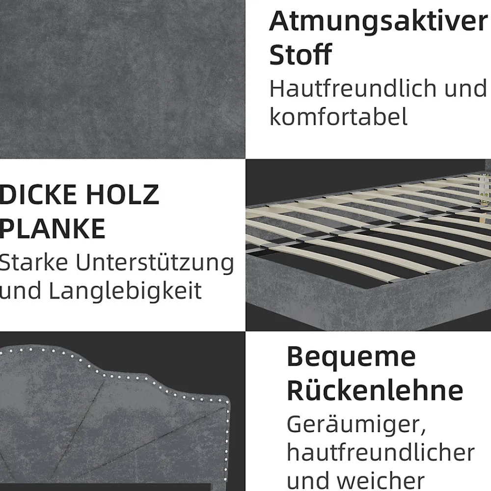 Lit Double Ado 140x200 cm - Lit Capitonné Bas Moderne et Confortable, Sans Vérin, Sans Matelas, Tissu Gris>Okwish Clearance