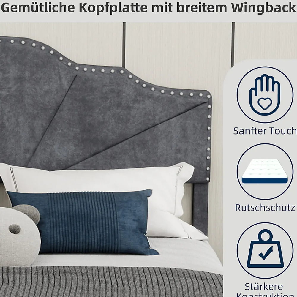 Lit Double Ado 140x200 cm - Lit Capitonné Bas Moderne et Confortable, Sans Vérin, Sans Matelas, Tissu Gris>Okwish Clearance