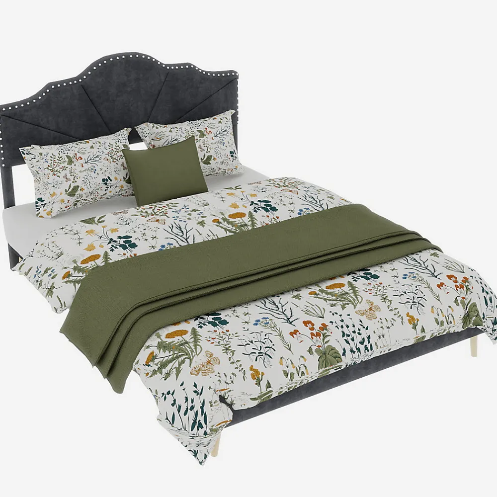 Lit Double Ado 140x200 cm - Lit Capitonné Bas Moderne et Confortable, Sans Vérin, Sans Matelas, Tissu Gris>Okwish Clearance