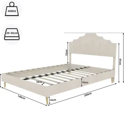 Okwish Lit Double Ado 140x200 cm - Tête de Lit Confortable et Style Moderne, Structure Composite en Tissu et Métal, sans Matelas, Beige* Lit Double