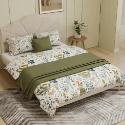 Lit Double Adulte 160x200 cm - Lit Bas Capitonné Moderne et Confortable, Sans Vérin, Sans Matelas, Tissu Beige>Okwish Sale