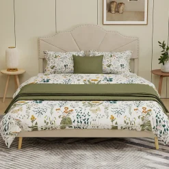 Lit Double Adulte 160x200 cm - Lit Bas Capitonné Moderne et Confortable, Sans Vérin, Sans Matelas, Tissu Beige><noscript><img width=