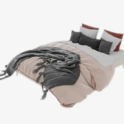 Okwish Lit Double Adulte 160x200 cm - Lit Sans Tête de Lit, Sans Matelas, Velours Moderne et Bas, Cadre Stable en Composite, Beige* Lit Double