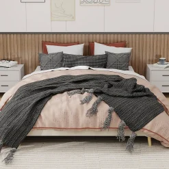 Okwish Lit Double Adulte 160x200 cm - Lit Sans Tête de Lit, Sans Matelas, Velours Moderne et Bas, Cadre Stable en Composite, Beige* Lit Double