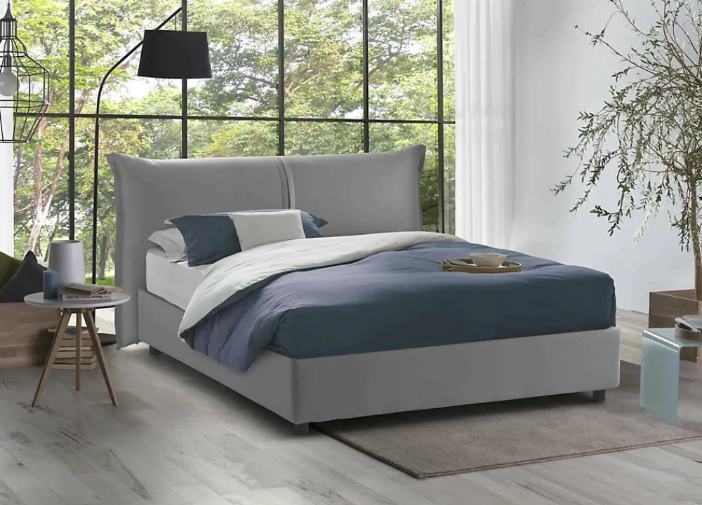 Lit double Akio, 100% Made in Italy, Ouverture frontale, avec matelas 160x190 cm inclus, Gris>Talamo Italia Best