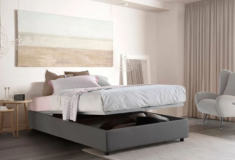 Talamo Italia Lit double Alaksir, Lit coffre en tissu, Ouverture frontale, avec matelas 140x200 cm inclus, 100% Made in Italy, Gris* Lit Coffre