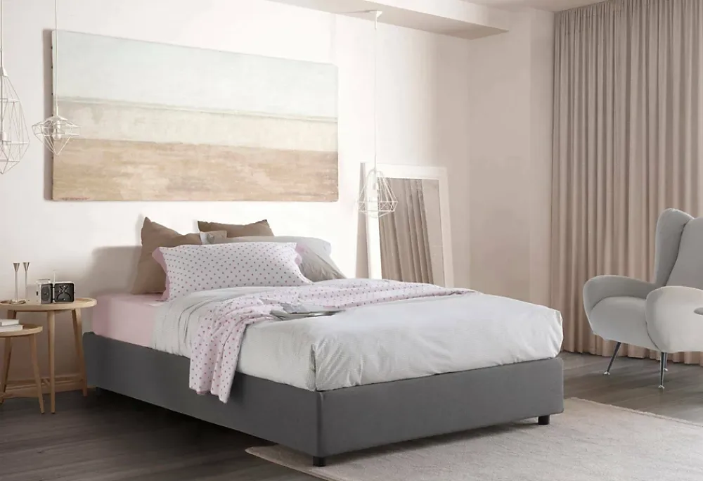 Talamo Italia Lit double Alaksir, Lit coffre en tissu, Ouverture frontale, avec matelas 140x200 cm inclus, 100% Made in Italy, Gris* Lit Coffre