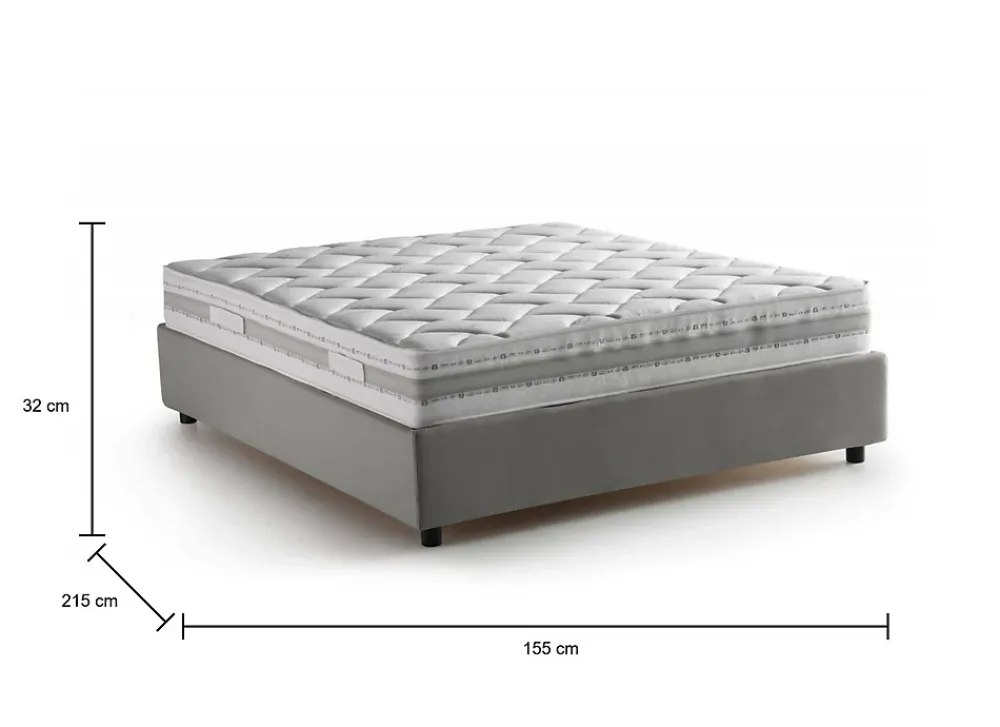 Talamo Italia Lit double Alaksir, Lit coffre en tissu, Ouverture frontale, avec matelas 140x200 cm inclus, 100% Made in Italy, Gris* Lit Coffre