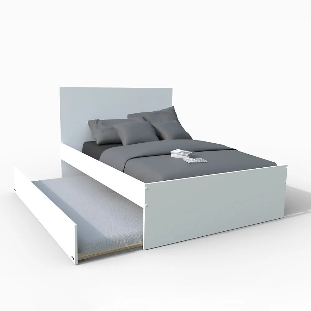 Lit double ALPHA 140x190 + 2 tiroirs + tiroir lit 90x190 avec sommier + chevet / Blanc>Weber Industries Outlet
