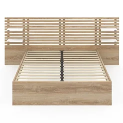 IDMarket Lit double AMALIA avec tête de lit, étagères suspendues et sommier 140 x 190 cm hêtre et blanc* Lit Avec Rangement