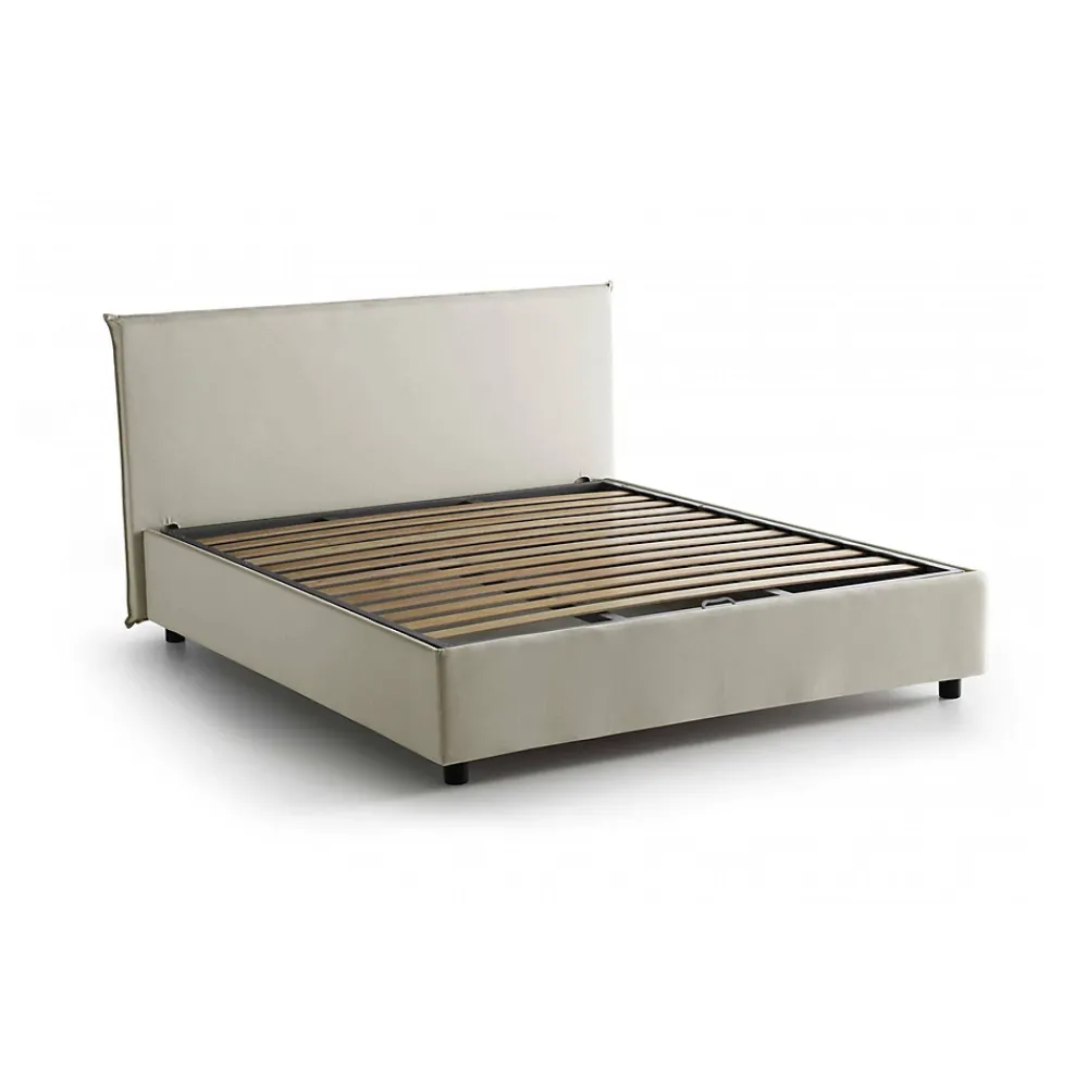 Talamo Italia Lit double Angelic, Lit coffre en tissu, Ouverture frontale, adapté pour matelas 140x190 cm, 100% Made in Italy, Beige* Lit Coffre