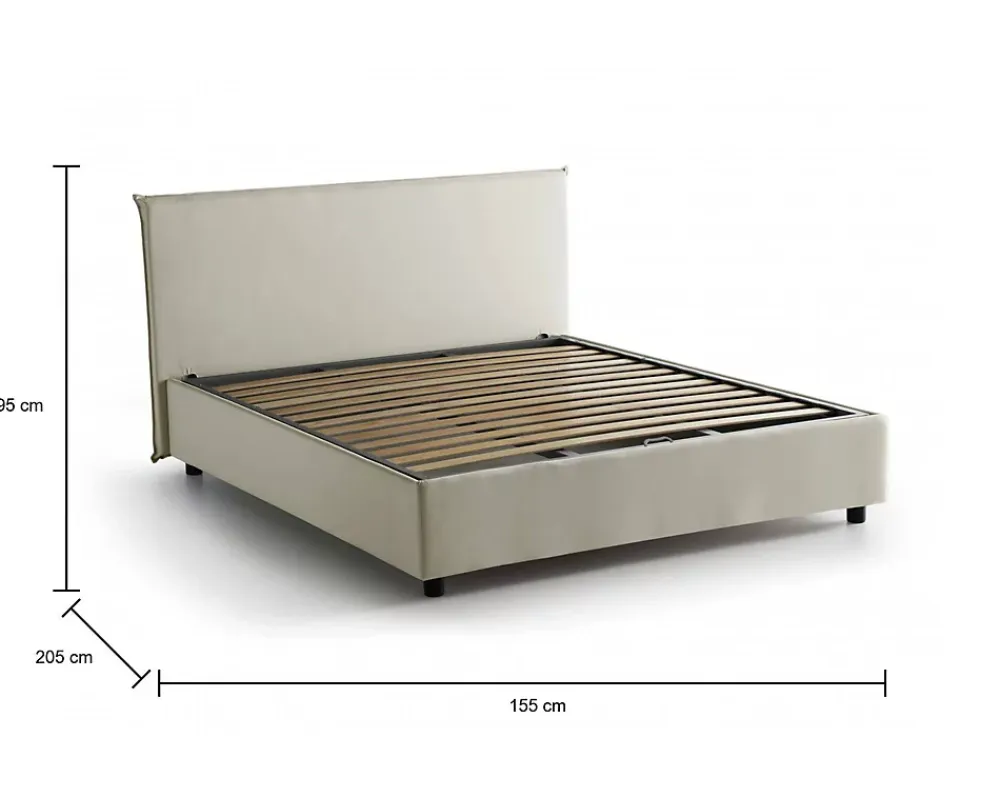 Talamo Italia Lit double Angelic, Lit coffre en tissu, Ouverture frontale, adapté pour matelas 140x190 cm, 100% Made in Italy, Beige* Lit Coffre